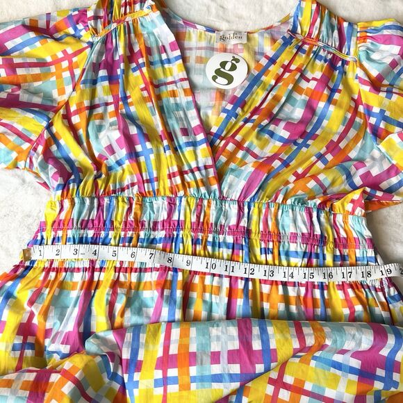Plaid Midi Dress Colorful Stretch Smocked Waist Pink Yellow Blue NWT Sz 3X - Picture 14 of 16